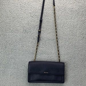 DKNY Navy Saffiano Leather Chain Crossbody Bag‎